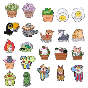 Cartoon Animal Succulent Enamel Pin Brooches Funny Pun Quote Zinc Alloy Metal Painted Badges For Clothing Backpacks