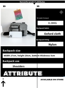 Detailed size chart for the grey Oxford street style chest bag with dimensions 27x20x5cm