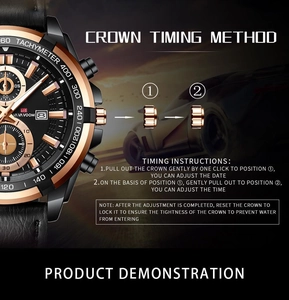 Detailed crown timing instructions for the VAVA VOOM black and rose gold racing watch