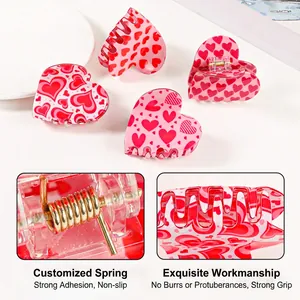 Matte heart pattern hair claw clip with gold spring for women, multiple view display