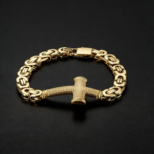 Herren Armband Aus Edelstahl Mit Kreuz Anhänger Byzantinische Kette Hip Hop Religiöser Schmuck Für Männer