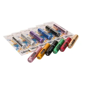Portable 5ml aluminum refillable travel perfume atomizer spray bottles in multiple colors