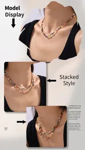 Detailed view of layered colorful natural stone abacus beads on a steel necklace