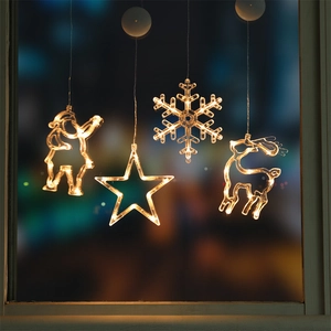 Christmas Window Hanging Lights LED Warm White Plastic Suction Cup Lamp For Holiday Indoor Decor Santa Elk Snowflake