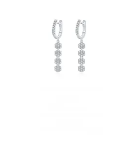 Detailed view of S925 sterling silver long tassel floral earrings with cubic zirconia stones
