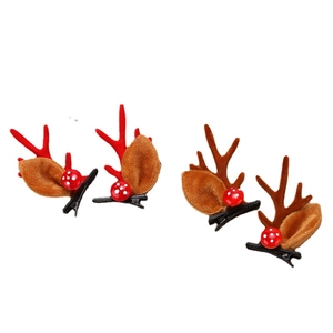 Red and brown reindeer antler hair clips with mushroom decor for Christmas hair styling