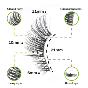 Detail of 21mm clear band false eyelashes with 6-11mm length for a round eye look