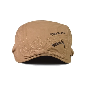 Béret plat en coton kaki avec broderie TROMAR, style vintage minimaliste pour homme