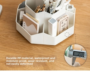 Close-up showing the 2.13mm thick wall of this durable white rotating desk organizer