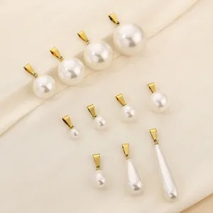White Shell Artificial Pearl Pendant With Stainless Steel Clasp For DIY Jewelry Making Fashion Women Accessory Elegant Teardrop Round