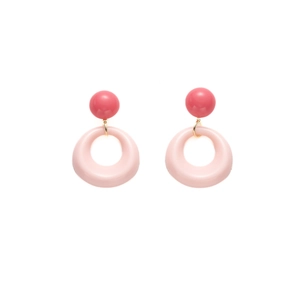 Boucles d'oreilles pendantes en acrylique rose avec perles en résine bicolores