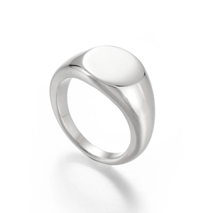 Zegelring 316L Roestvrij Staal Gepolijst 18K Verguld Minimalistisch Massief Rond Gezicht Unisex