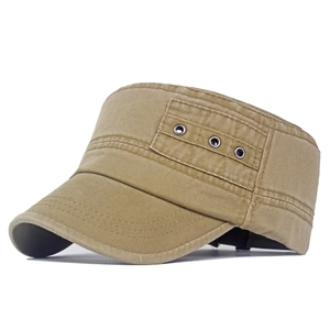 Vintage khaki flat top military cap for men made of durable cotton with metal eyelets