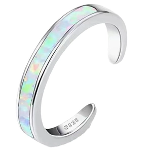 S925 sterling silver open toe ring with white opal inlay for women's beach jewelry