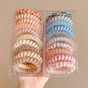 Elastici Per Capelli A Spirale Forma Cavo Telefonico Resina Plastica Elastica Senza Piega Motivi Floreali Cuore Quadri Donne Ragazze