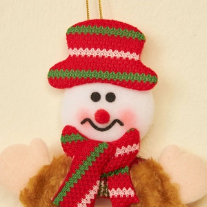 Handcrafted Christmas snowman hanging ornament with red knitted hat and plush details