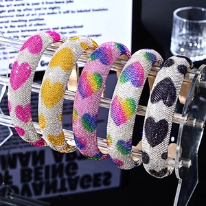 Set of five luxury padded headbands with colorful rhinestone heart patterns in multi-colors