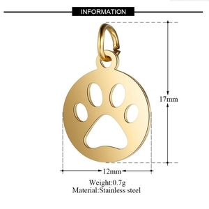 Pendentif patte de chien en acier poli 12x17mm avec anneau et dimensions indiquées