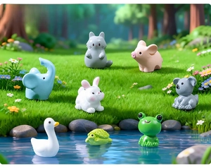 Miniature resin animal figurines set for moss landscape and desk garden decoration