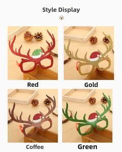Four styles of glitter reindeer antler glasses with mini Santa hats for Christmas parties