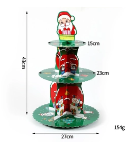 Three-tier Christmas cardboard cupcake stand with Santa topper, size 43x27cm