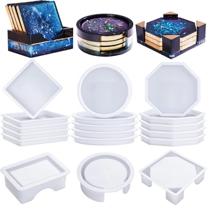 Silicone Coaster Molds For Epoxy Resin Round Square Octagonal Shapes With Storage Box Holder DIY Crafting Home Decor
