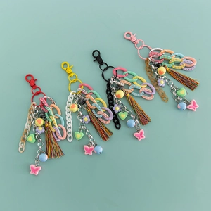 Kleurrijke Acryl Sleutelhanger Tas Hanger Met Kwastje Strass Vlinder Hart Bloem Hanger Dopamine Accessoires Vrouwen