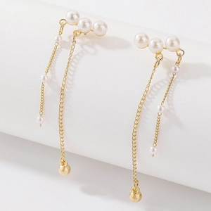 Elegant Long Tassel Drop Earrings Alloy Faux Artificial Pearl Jewelry With 925 Sterling Silver Earring Post Retro For Women