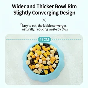 Blue 15cm petal-shaped slow feeder dog bowl for small pets with non-slip base