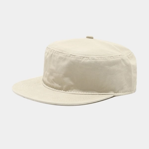 Classic khaki cotton flat top patrol cap shown from a side 45-degree angle