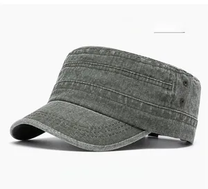 Détails du chapeau plat vert militaire en coton délavé avec œillets en métal