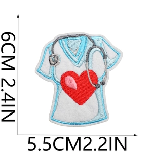 Detail showing dimensions of doctor heart and stethoscope embroidered patch 6x5.5cm
