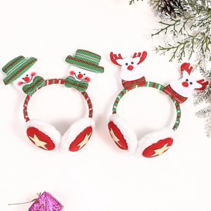 Plush Christmas earmuffs with snowman and reindeer characters for kids holiday warmth