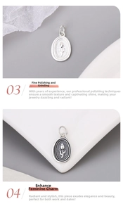 Detailed view of oval 925 sterling silver tulip charms in polished and oxidized finishes