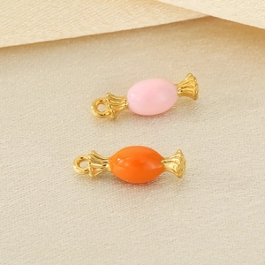 Enamel candy pendants in pink and orange with gold accents for DIY jewelry making