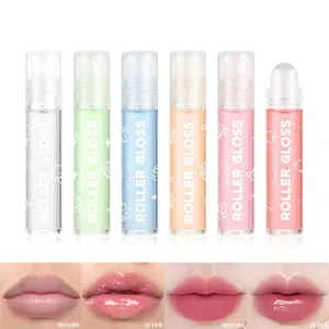 Dragon Ranee 6-piece roller gloss set with clear glitter and moisturizing glass lip oil