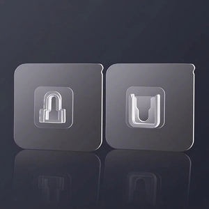 Double Sided Interlocking Wall Hooks Transparent Plastic Self Adhesive Punch Free Power Strip Router Holder Household