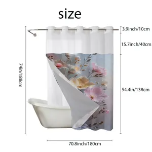Detailed size specifications for the waterproof floral shower curtain with top ring design