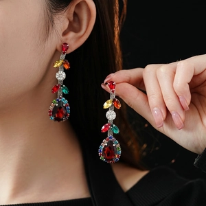 Vintage silver earrings featuring colorful crystal fringe and water drop rhinestones