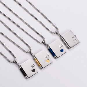 Stainless steel book-shaped heart locket necklaces in silver, black, gold and blue colors