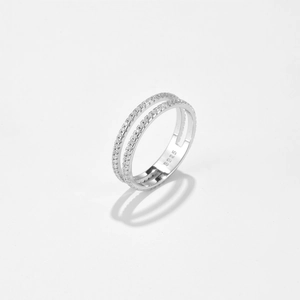 Elegant S925 sterling silver double layer ring with micro-pave white cubic zirconia stones