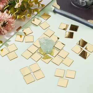 Detailed view of self-adhesive gold square mirror mosaic tiles for DIY home wall decor