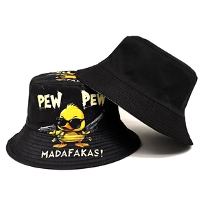 Bob noir en coton avec imprimé canard rigolo style streetwear pour sorties et extérieur