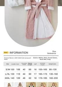 Guide des tailles détaillé pour peignoir jacquard avec mesures et poids recommandés