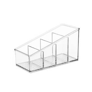 Transparent acrylic 4-slot desk organizer for tea bags and cosmetics storage