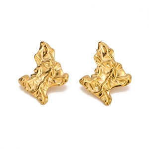 Polished gold vintage polar star earrings with textured molten lava artistic design