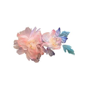 Fermaglio per capelli con fiori in rete e perle con nappe a farfalla in rosa e azzurro