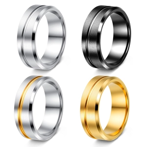 Men Band Ring Stainless Steel Brushed Frosted Surface Grooved Design Minimalist Fashion Jewelry Accessories