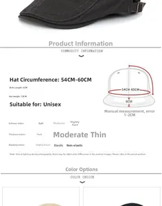 Size chart showing 54-60cm circumference for this casual unisex beret ivy cap