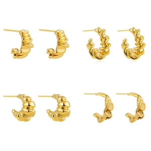 18k gold plated chunky croissant C-hoop earrings set with irregular textured designs